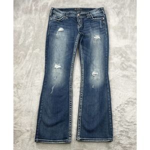Silver Jeans Womens Size 33x31 Blue Bootcut Low Rise Distressed Pioneer 33x30